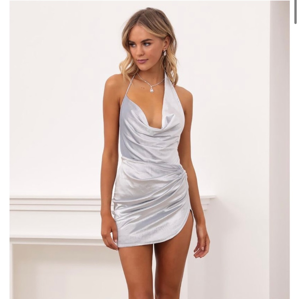 Lucy in the Sky Silver Velvet Drape Dress